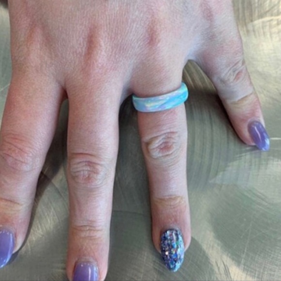 ❌SOLD ❌New Blue Cloud Fire Opal Handmade Band Ring for Necklace or Hand - Picture 10 of 15